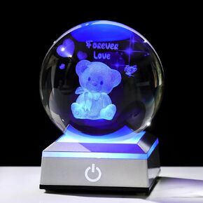 3.15in. 3D Cat Gifts for Women Cat Lover, 3D Crystal Ball Engraved Cat Butterflies with LED Light Base, Gifts for Mom Her on Birthday, Night Light Figurine Collection for Home Decor