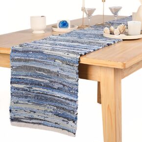 RAJRANG Blue Table Runner 14 X 72 Inches Vintage Style Table Runners Ethnic Decorative Chindi Rag Runner Kitchen Accessories