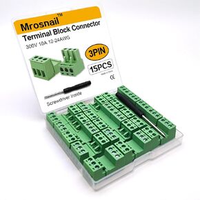 25Pcs 5.08mm Pitch Screw Terminal Block Connector Kit (2Pin, 3Pin, 4Pin, 5Pin) 300V 10A for 12-24AWG Cable