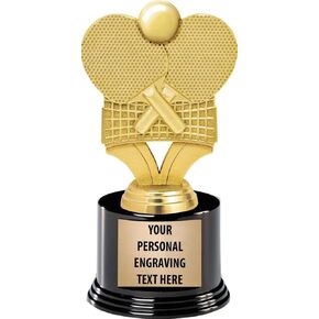 Crown Awards Table Tennis Trophies with Custom Engraving, 7.25" Personalized Ping Pong Paddles with Net Trophy On Deluxe Round Base Prime