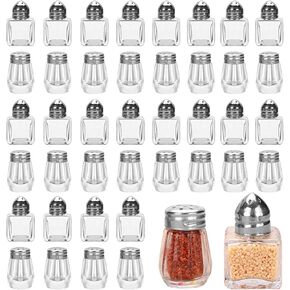 100 Pcs Mini Salt and Pepper Shakers, 0.5 oz Bulk Clear Glass Individual Tiny Spice Shaker, Small Cube Glass Spice Shaker Container with Stainless Steel Lid for Kitchen Supplies, 2 Style