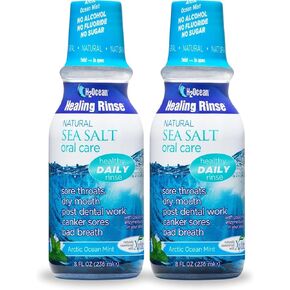 غسول الفم H2Ocean Healing Rinse - غسول الفم ذو المذاق الرائع بملح البحر والإكسيليتول للنفس المنعش والفم الجاف - خالي من الكحول والفلورايد - نعناع المحيط القطبي الشمالي 8oz (عبوة من قطعتين)