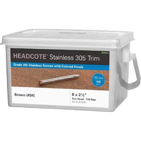 Headcote Trim Screws - #8 x 2-1/2" - #34 Brown - 305 Stainless Steel - 350 Pc Deck Pack - STAR DRIVE