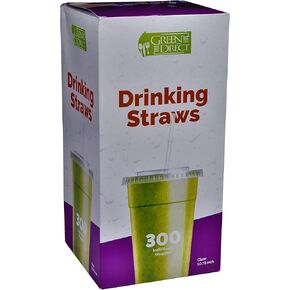 Drinking Straws By Green Direct - Disposable 10.75 inches Plastic Straws individually wrapped - Extra Long & Thick for use with any Jumbo Cup or Water Bottle - BPA Free - Clear Pack of 300