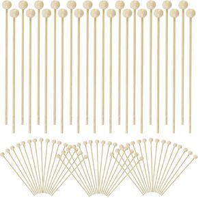 100PCS 6inch Rock Candy Sticks with Ball Wood Swizzle Sticks Wood Cake Sticks Drink Stirrer Sticks for Hard Rock Candy