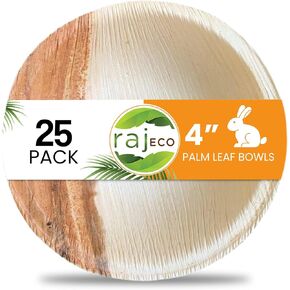 Raj Disposable Palm Leaf Bowls for Bunnies (25 Count, 4" Bowls) Compostable Bowls Like Bamboo Bowls Disposable Bunny Chew Toys | All-Natural Safe & Chewable Treat Dish for Rabbits & Bunnies