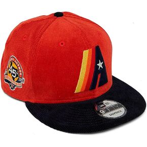 New Era Houston Astros 9FIFTY Cooperstown Corduroy 45th Anniversary Side Patch Snapback Cap, Adjustable Hat Red Black