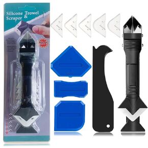 Silicone Caulking Tool Caulk Remover 3 in 1 (stainless steelhead), Sealant Finishing Tool Grout Scraper, Reuse and Replace 5 Silicone Pads, Great Tools for Kitchen Bathroom Window, Sink Joint