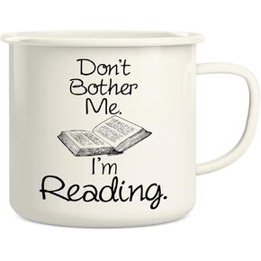 Retreez Don't Bother Me I'm Reading Book 16 Oz Enamel Stainless Steel Metal Camping Campfire Coffee Mug - Funny Humor Sarcasm Inspirational birthday gifts for friends, coworkers, siblings, dad or mom