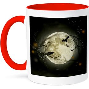 3dRose Full Moon with a Crow and Bats Mug, 11 oz, Black