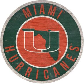 Miami Hurricanes Sign Wood 12 Inch Round State Design