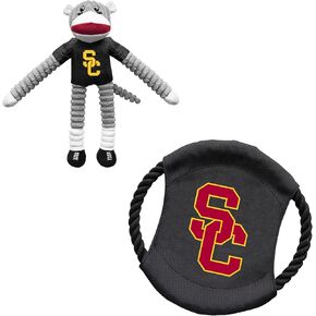 Littlearth Unisex-Adult NCAA USC Trojans Sock Monkey and Flying Disc Pet Toy Combo Set, Team Color, One Size