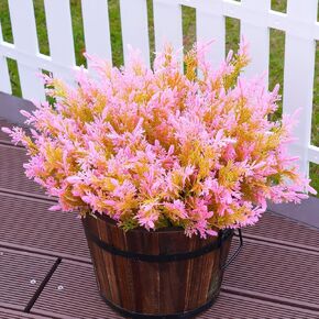 Fake Plants Outdoor, 10 Bundles Artificial Plants UV Resistant Cedar for Front Porch Outside, Faux Plastic Greenery Stems Pinetree for Patio Home Summer (Purple Fuchsia)