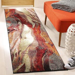 SAFAVIEH Glacier Collection 2'3" x 20' Red / Multi GLA126A Modern Abstract Non-Shedding Living Room Bedroom Runner Rug