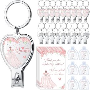 25 Sets 15th Quinceañera Party Favors Includes Quince Keychain Bottle Opener Nail Clipper Thank You Cards Organza Bags for Guests Sweet 15 Birthday Party Adults Souvenirs (Blue)