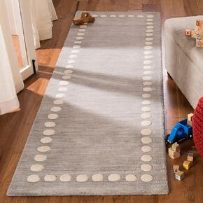 SAFAVIEH Kids Collection Area Rug - 6' x 9', Blue & Ivory, Handmade Polka Dot Border Wool, Ideal for High Traffic Areas in Living Room, Bedroom (SFK802M)