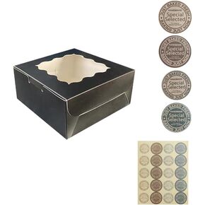30Pcs (6x6x3 in) Mini Cake Boxes+2 stickers with Display Window for Gift Giving, Bakesale, Cupcakes, Dessert, Cookies, Pie, Macaroons, Donuts, Pastry, Kraft Paper Material… (30Pcs Black)