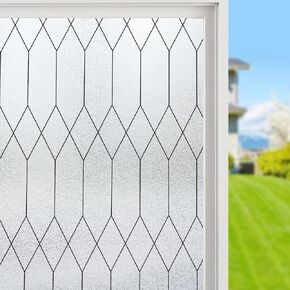 Mangobox Window Privacy Film Static Cling Prism Window Decorative Sticker Frosted Door Glass Covering Deep Embossed Moroccan Lattice Glass Tinting Sun Blocking UV Rejection (35.4x78.7 inches)