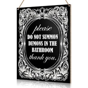 UDNADKEX Funny Witch Bathroom Wall Hanging Sign Decor, Please Do Not Summon Demons in The Bathroom, Witches Toilet Powder Room Wooden Signs Magic Wicca Witchy Decor Halloween Gothic Wall Decor