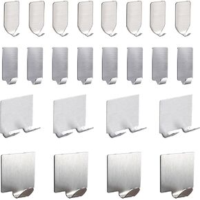 24 Pcs Heavy Duty Adhesive Hooks, Wall Adhesive Hooks, Stainless Steel Hooks for Home, Bathroom, Kitchen, Office, Living Room
