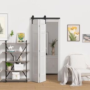 36 in Single Bifold Sliding Barn Door Hardware Kit for Closet Doors, Smoothly and Quietly,Side and Top Mount Swivel Wheels (Track Length 40'', Door Not Included)