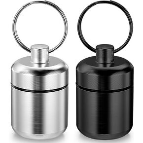 2 Pack Mini Case Keychain Holder Waterproof Metal Organizer Portable Travel Container Pocket Case with Carabiners for Outdoor Camping Travel (Black, Silver)