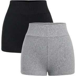 SOLY HUX Women's High Waisted Sports Shorts Ribbed Knit Casual Skinny Running Gym Workout Track Shorts