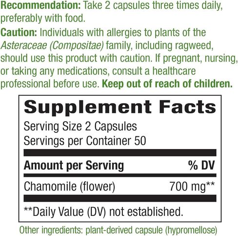 Nature's Way Chamomile Flower - 700 mg per 2-Capsule Serving- Traditional Calming Aid* - Herbal Supplement - Non-GMO Project Verified & Gluten Free - 100 Vegan Capsules in Kuwait