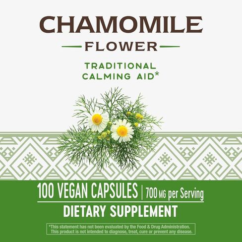 Nature's Way Chamomile Flower - 700 mg per 2-Capsule Serving- Traditional Calming Aid* - Herbal Supplement - Non-GMO Project Verified & Gluten Free - 100 Vegan Capsules in Kuwait