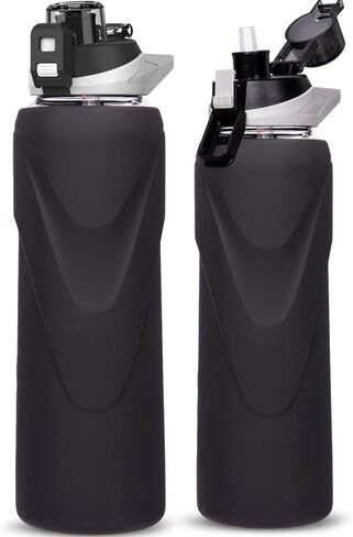 32 oz Sports Glass Water Bottle with Straw & Silicone Sleeve Reusable BPA-free Borosilicate Glass Drinking Bottle with Flip Top Lid & Handle Wide Mouth (Light Violet) in Saudi Arabia