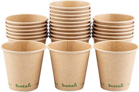 Restaurantware Sustain 4 Ounce Hot Cups 50 Single Wall Coffee Cups - Lids Sold Separately Leakproof PLA Coating Compostable Kraft Paper Cups Tolerates Up To 212F For Hot Or Cold Beverages in Saudi Arabia