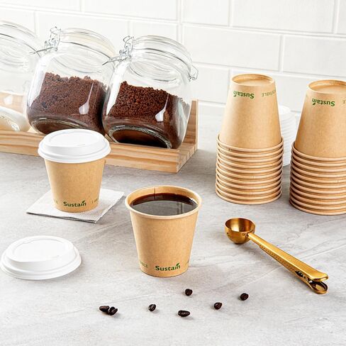Restaurantware Sustain 4 Ounce Hot Cups 50 Single Wall Coffee Cups - Lids Sold Separately Leakproof PLA Coating Compostable Kraft Paper Cups Tolerates Up To 212F For Hot Or Cold Beverages in Saudi Arabia