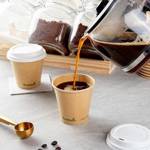 Restaurantware Sustain 4 Ounce Hot Cups 50 Single Wall Coffee Cups - Lids Sold Separately Leakproof PLA Coating Compostable Kraft Paper Cups Tolerates Up To 212F For Hot Or Cold Beverages in Saudi Arabia