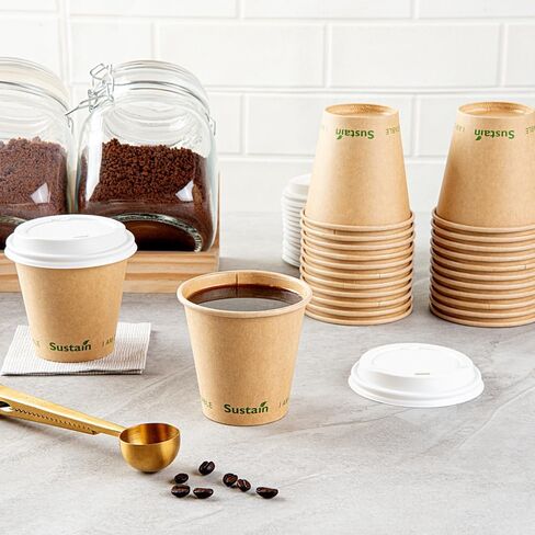 Restaurantware Sustain 4 Ounce Hot Cups 50 Single Wall Coffee Cups - Lids Sold Separately Leakproof PLA Coating Compostable Kraft Paper Cups Tolerates Up To 212F For Hot Or Cold Beverages in Saudi Arabia