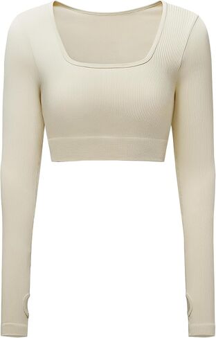 Women's Long Sleeve Crop Top Workout Tops for Women Gym Ribbed Yoga Girl Aesthetic Womens Shirt Outfits Seamless Cropped Tops in Saudi Arabia