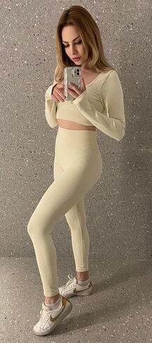 Women's Long Sleeve Crop Top Workout Tops for Women Gym Ribbed Yoga Girl Aesthetic Womens Shirt Outfits Seamless Cropped Tops in Saudi Arabia