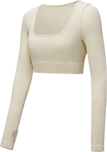 Women's Long Sleeve Crop Top Workout Tops for Women Gym Ribbed Yoga Girl Aesthetic Womens Shirt Outfits Seamless Cropped Tops in Saudi Arabia