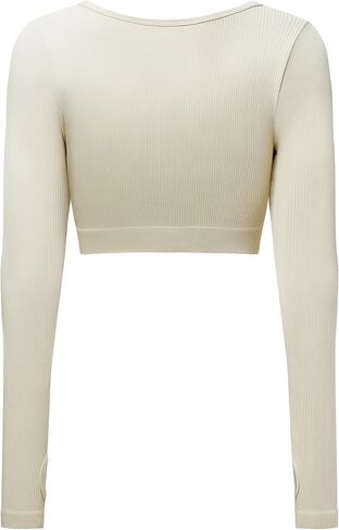 Women's Long Sleeve Crop Top Workout Tops for Women Gym Ribbed Yoga Girl Aesthetic Womens Shirt Outfits Seamless Cropped Tops in Saudi Arabia