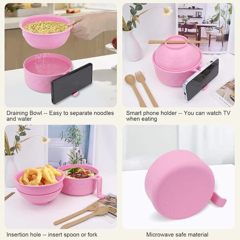 Ramen Cooker, Microwave Ramen Bowl Set with Chopsticks Spoon Ramen Noodle Bowl Instant Cooking for College Dorm Room Essentials, Dishwasher-Safe, BPA-Free (Black) in Saudi Arabia