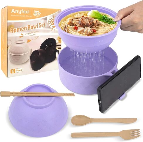 Ramen Cooker, Microwave Ramen Bowl Set with Chopsticks Spoon Ramen Noodle Bowl Instant Cooking for College Dorm Room Essentials, Dishwasher-Safe, BPA-Free (Black) in Saudi Arabia