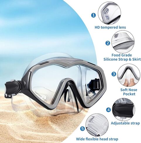 Snorkel Mask Adult,Panoramic Tempered Glass Diving Masks, Wide View Swim Goggles Anti-Fog Anti-Leak for Scuba Diving Swimming in Saudi Arabia