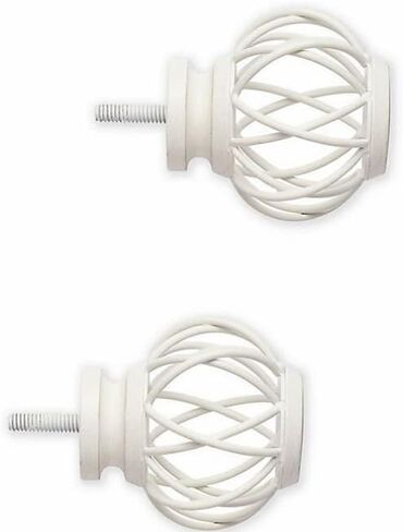 Cambria® Premier Complete قضيب الستارة، نهائيات سلكية ممتازة على شكل قفص الطيور لقضبان ستائر بقطر 1 1/8 بوصة، لمسة نهائية كلاسيكية لقضبان الستائر، مجموعة من 2، أبيض in Saudi Arabia