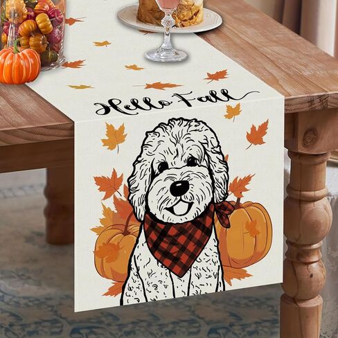 Hello Fall Table Runner Australian Shepherd Pumpkins Table Runners Maple Leaves Home Kitchen Dining Table Decorations Indoor Outdoor Party Supplies 13x72 Inch in Saudi Arabia