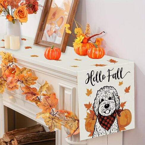 Hello Fall Table Runner Australian Shepherd Pumpkins Table Runners Maple Leaves Home Kitchen Dining Table Decorations Indoor Outdoor Party Supplies 13x72 Inch in Saudi Arabia