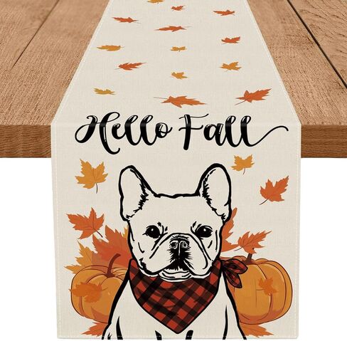 Hello Fall Table Runner Australian Shepherd Pumpkins Table Runners Maple Leaves Home Kitchen Dining Table Decorations Indoor Outdoor Party Supplies 13x72 Inch in Saudi Arabia
