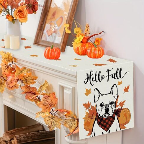 Hello Fall Table Runner Australian Shepherd Pumpkins Table Runners Maple Leaves Home Kitchen Dining Table Decorations Indoor Outdoor Party Supplies 13x72 Inch in Saudi Arabia