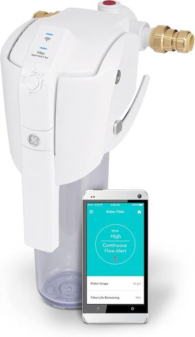 GE Whole House Water Filtration System (GXWH70M), Smart Connected with Leak Detection & Remote Water Shutoff, Reduces Sediment, Rust & More, Install Kit Included, Filter Not Included in Saudi Arabia