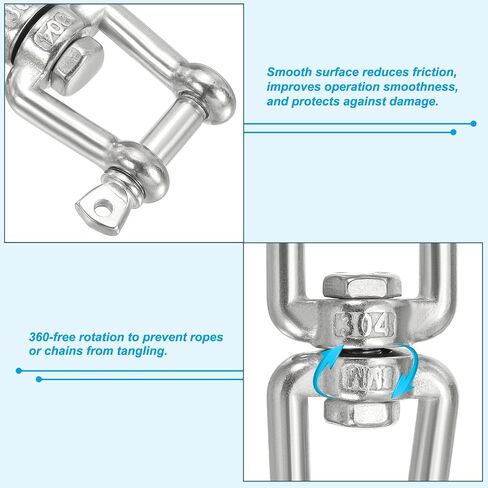 PATIKIL Double Ended Swivel M4 Working Load 133kg/293lbs, 2Pcs 304 Stainless Steel Eye and Jaw Swivel Shackle Ring Connector for Marine Mooring Hanging in Saudi Arabia