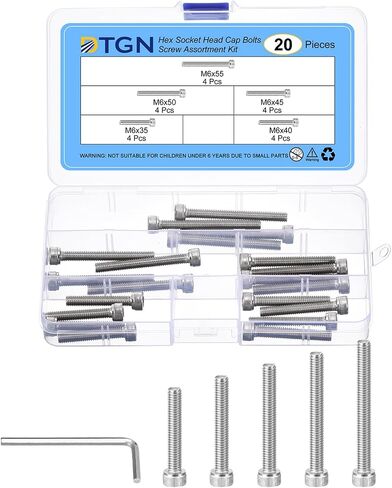 20Pcs M6 Metric Screw Assortment, M6 Bolts Socket Head Screws, 304 Stainless Steel M6x35/40/45/50/55mm Hex Socket Head Cap Screws Bolt Set with Wrench for 3D Printing DIY in Saudi Arabia