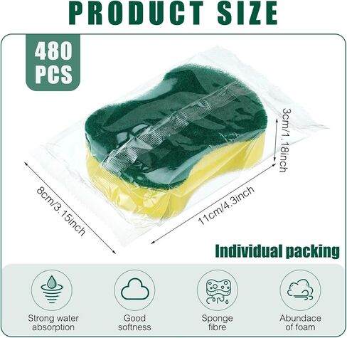 480 Pcs Individually Wrapped Sponges Kitchen Dishwashing Sponges Bulk Non Scratch Scouring Sponges for Dishes Household Cleaning Travel Apartments Hotel Car in Saudi Arabia